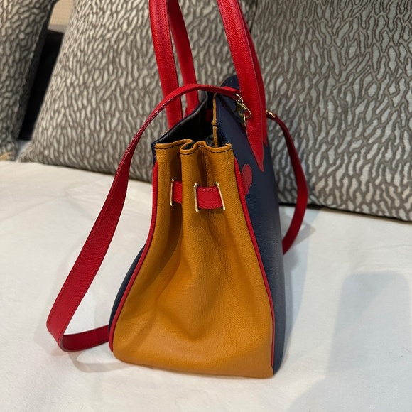 Angelo Carbotti Italian leather satchel handbag Red Gold Blue Crossbody 35cm - Picture 3 of 14